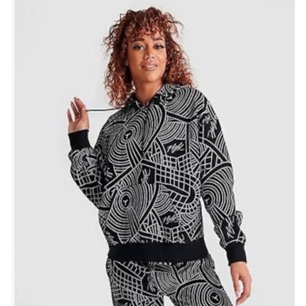 Nike Jordan Flight Print Allover Hoodie Women's Sz 1X Black/White DV1417-010